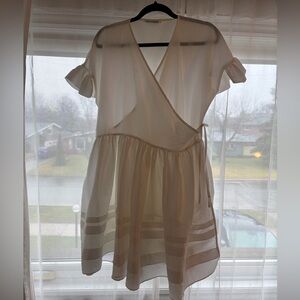 Cecile Bahnsen Prisca Sheer White Wrap Mini Dress with Ruffle Sleeves